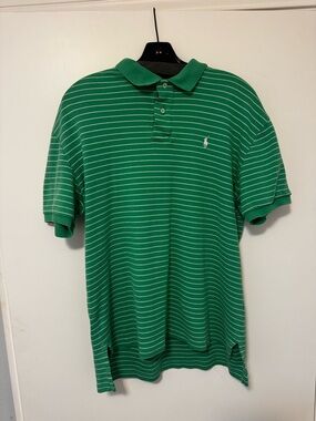 Ralph Lauren Green and White Striped Polo Shirt